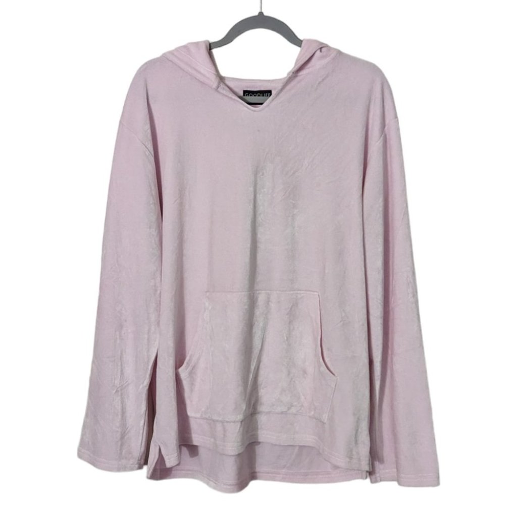 Women's Goodlife long sleeve velour baja hoodie, light pink, size XL
